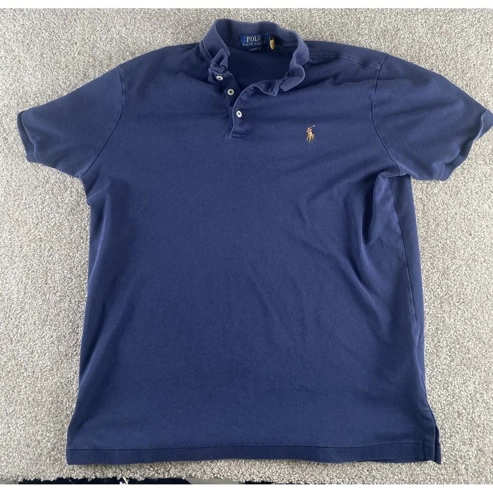 Polo‎ Ralph Lauren Soft Cotton Polo Dark Blue Mens M Classic Flesh Pony Preppy